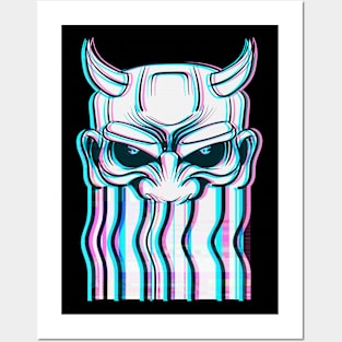 Vaporwave Japanese Oni Demon Mask Aesthetic Glitch Posters and Art